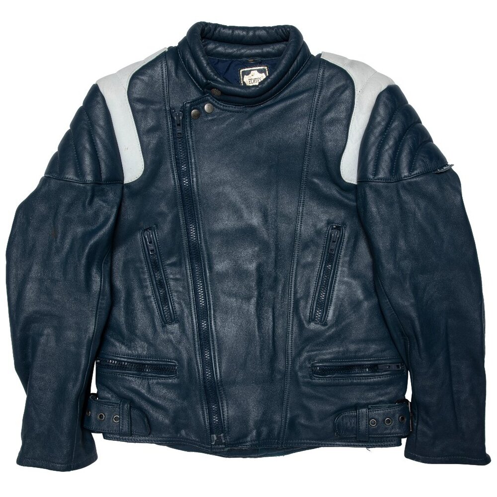 Diet Baiur (Germany) Vintage Leather Reinforced Quilted Padding Biker Jacket : L
